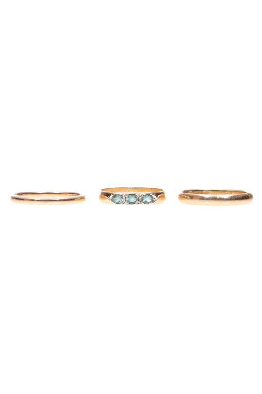 Three 14k Gold Green Stone Rings