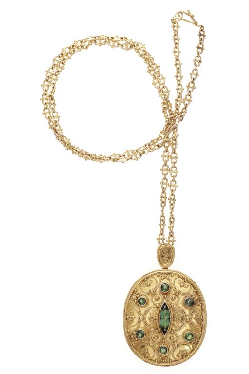 14k Gold Tourmaline Pendant Necklace / Brooch