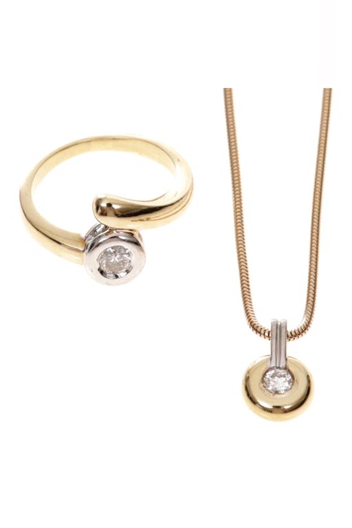 14k Gold Diamond Necklace and Ring