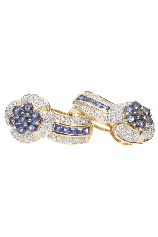Pair of 18k Gold Sapphire and Diamond Earrings