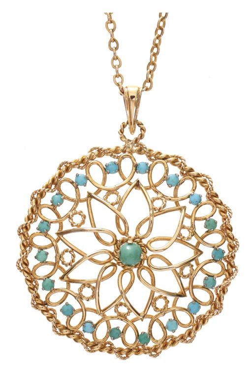 14k Gold Turquoise Pendant Necklace