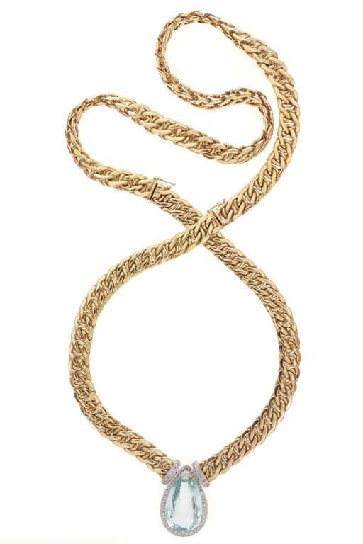 Two 14k Gold Aquamarine and Diamond Necklaces