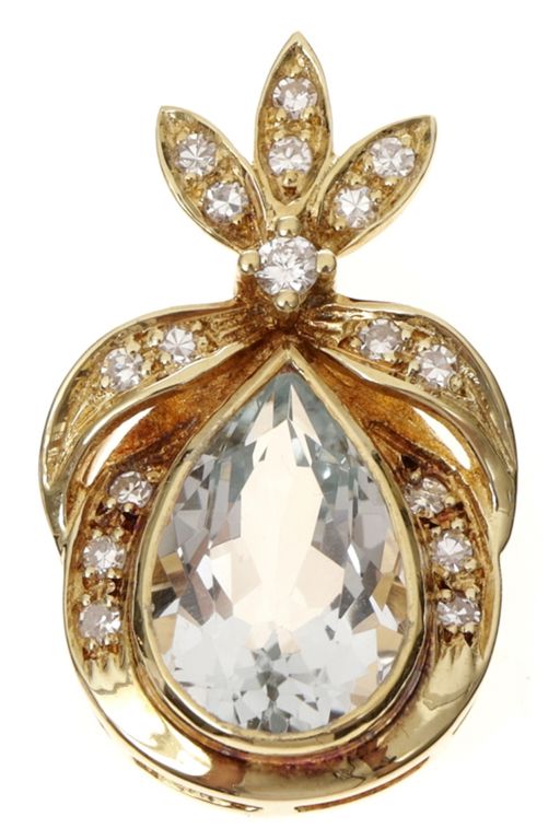 14k Gold Aquamarine and Diamond Pendant