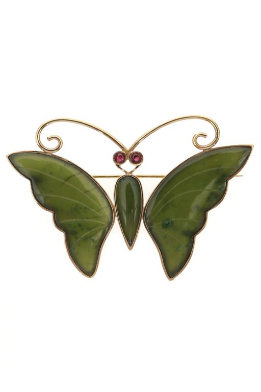 18k Gold Agate and Ruby Brooch