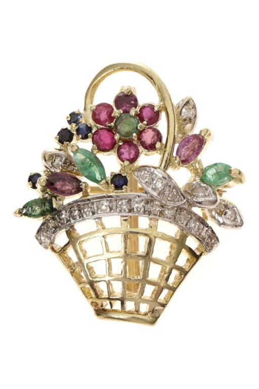 14k Gold Multi-Gem Brooch / Pendant