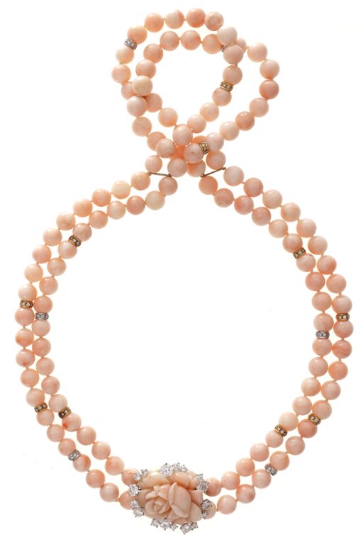 Gold Coral and Diamond Necklace