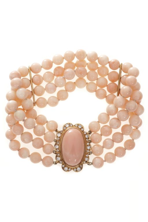 18k Gold Coral and Diamond Bracelet