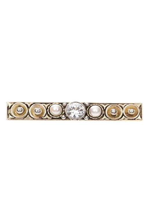 14k Gold White Stone and Pearl Brooch