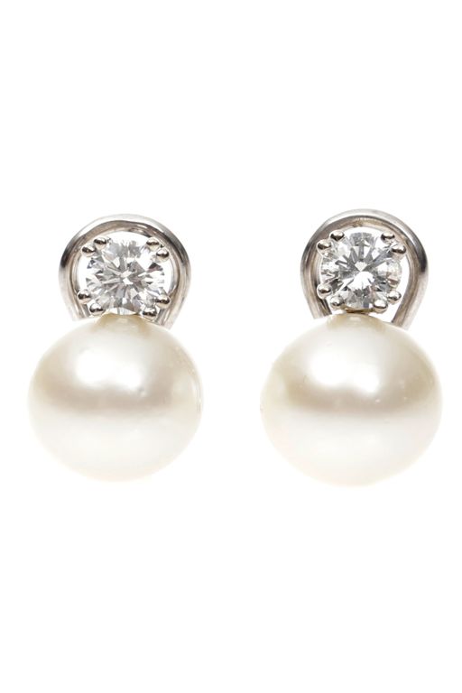 Pair of 18k Gold Pearl and Diamond Earrings