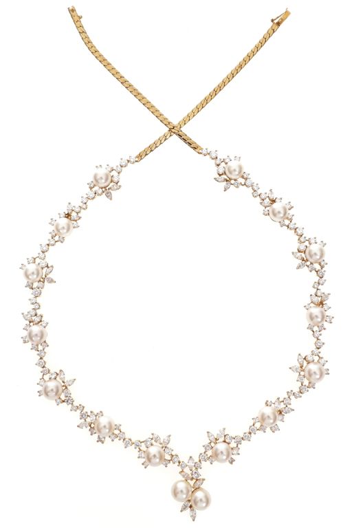 18k Gold Pearl and Diamond Necklace