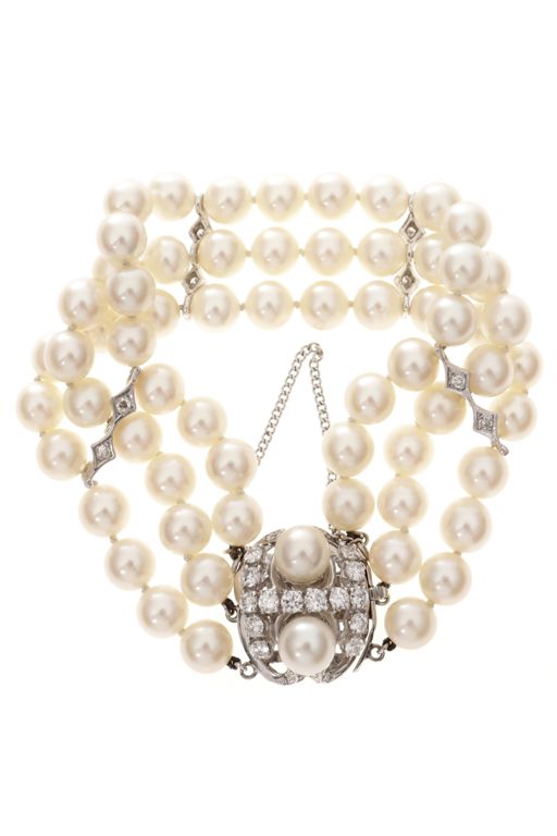 14k Gold Pearl and Diamond Bracelet