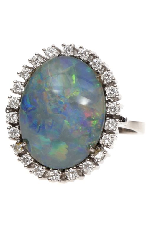 14k Gold Opal and Diamond Ring
