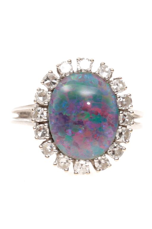 14k Gold Opal and Diamond Ring