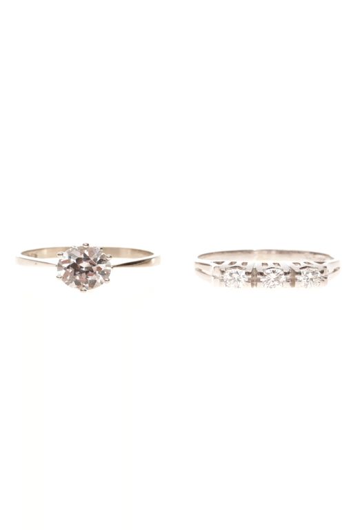 Two 14k Gold Diamond and White Stone Rings