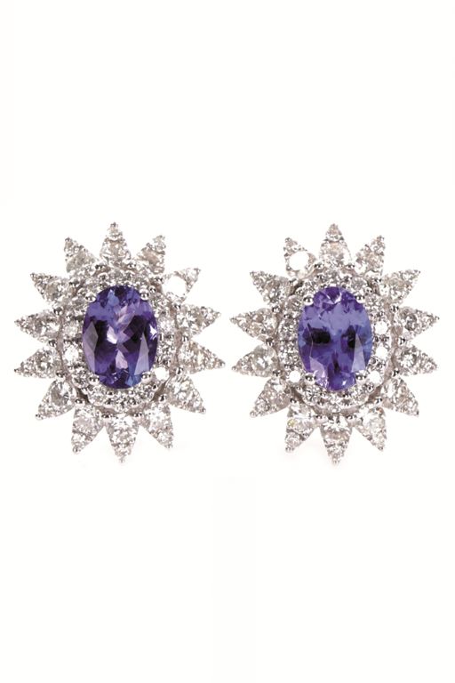 Pair of 18k Gold Tanzanite and Diamond Earrings