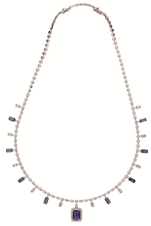 18k Gold Sapphire and Diamond Necklace