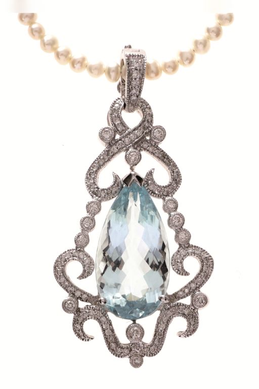 18k Gold and Silver Multi-Gem Pendant Necklace