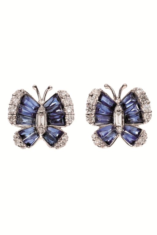 Pair of 18k Gold Sapphire and Diamond Earrings