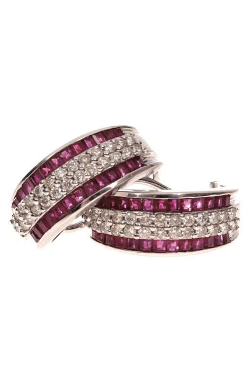 Pair of 18k Gold Ruby and Diamond Earrings