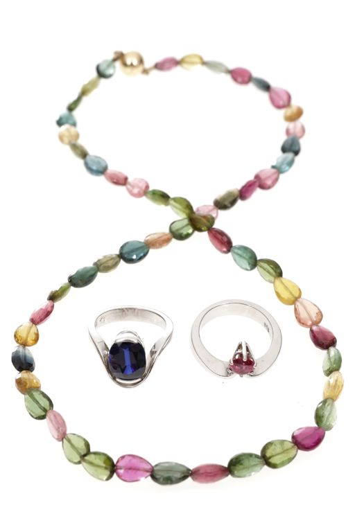 Three-Piece Gold Multi-Gem Jewelry Set