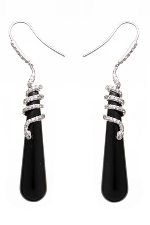 18k Gold Onyx and Diamond Earrings
