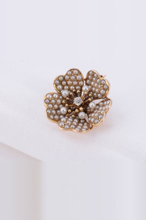 14k Gold Pearl and Diamond Brooch/Pendant