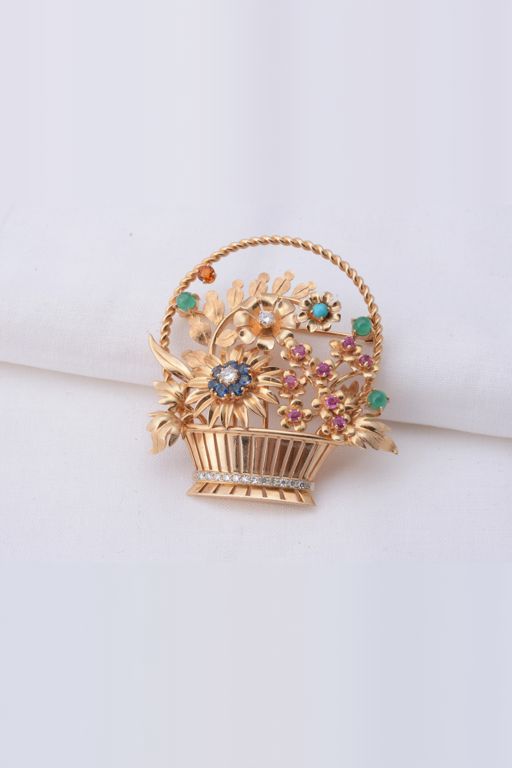 14k Gold Multi-Gem Brooch