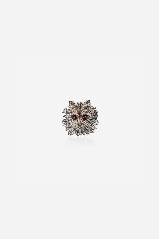 Gold and Silver Diamond and Garnet Brooch
