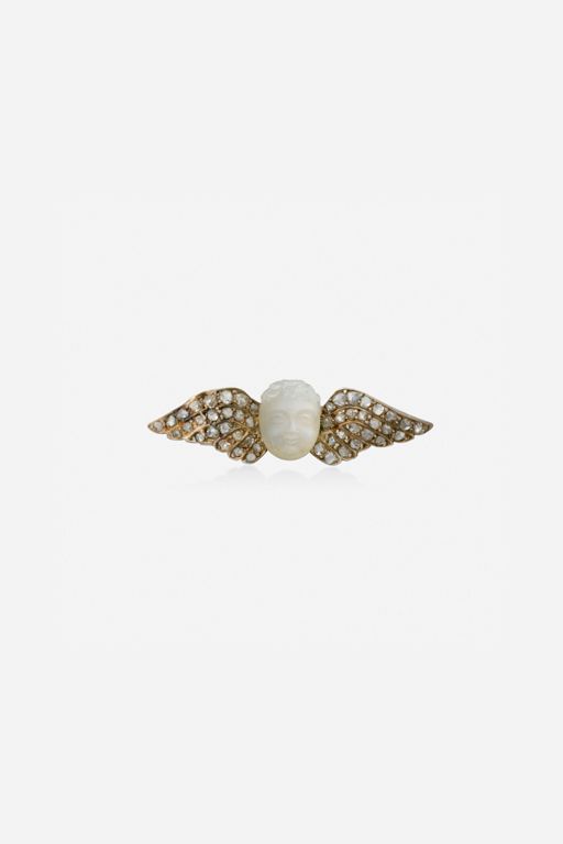 Gold and Silver Moonstone and Diamond Brooch