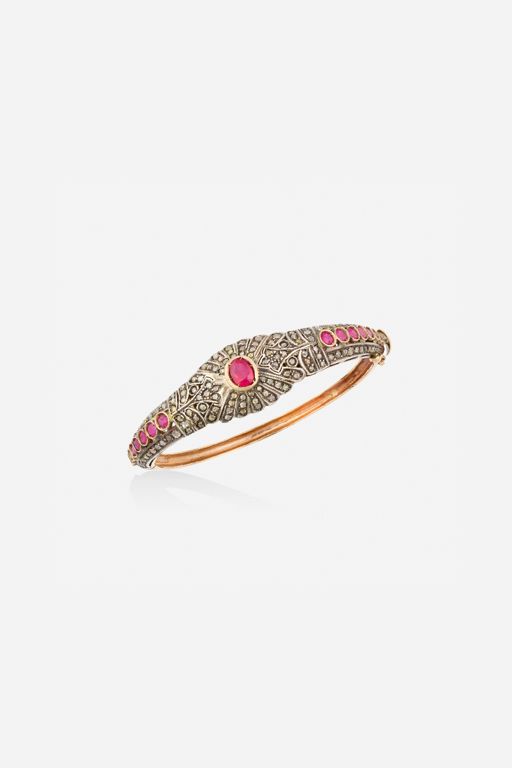 Gold and Silver Ruby and Diamond Bracelet