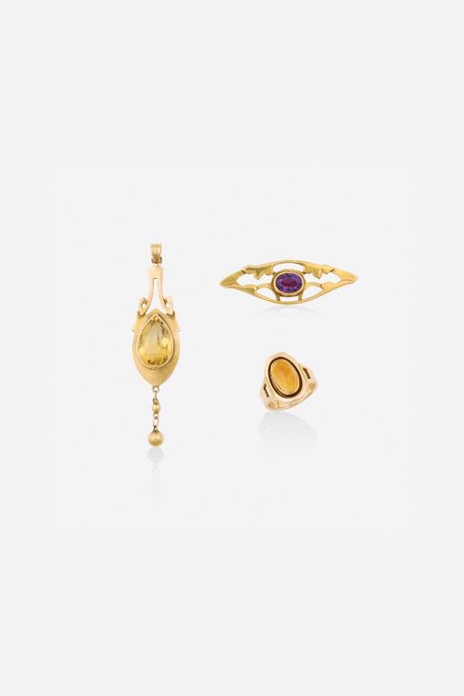 14k Gold Citrine and Amethyst Jewelry Set