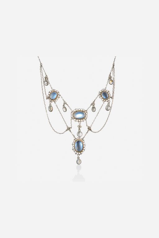 Sterling Silver and 9k Gold Moonstone Necklace
