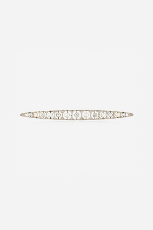 Platinum Pearl and Diamond Brooch