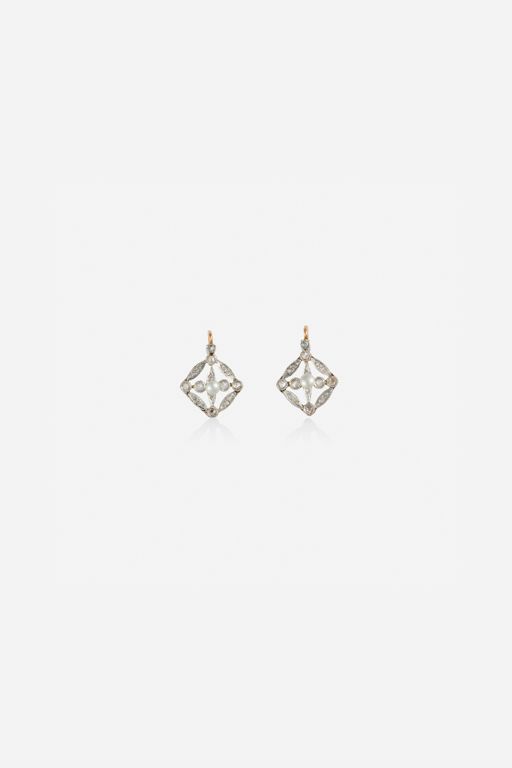 Pair of Platinum and 18k Gold Pearl and Diamond Earrings