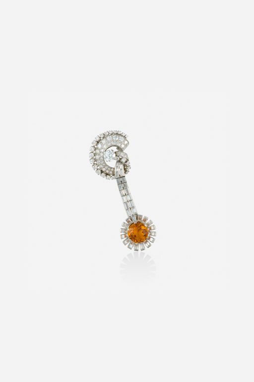 Platinum Citrine and Diamond Brooch