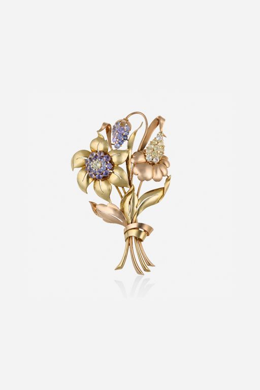 14k Gold Sapphire Brooch