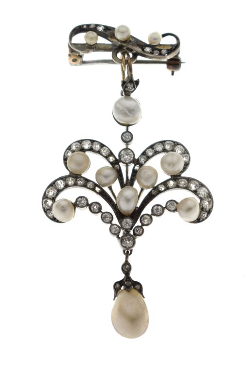 Gold and Silver Diamond and Pearl Pendant/Brooch