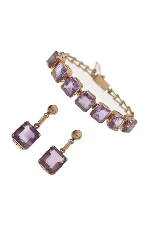 9k Gold Amethyst Bracelet and Earrings