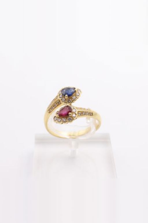 18k Yellow Gold Ruby, Sapphire and Diamond Ring