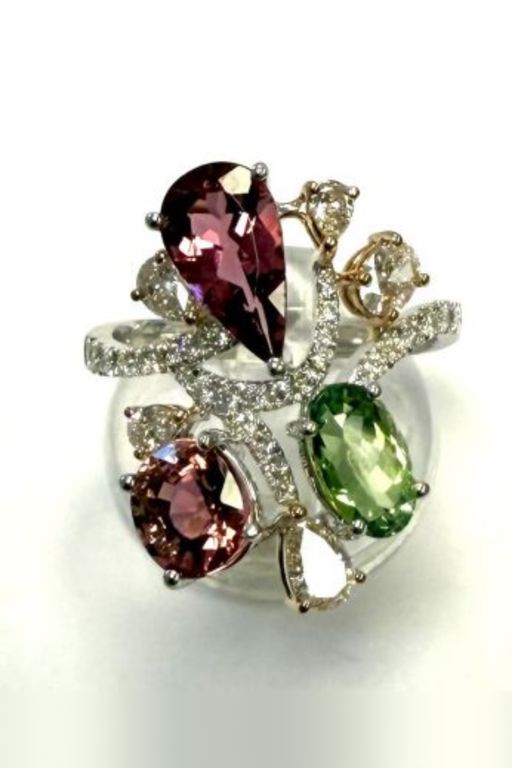 White Gold Tourmaline and Diamond Cocktail Ring