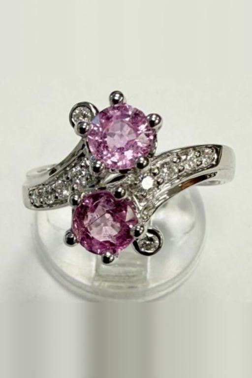 18k White Gold Pink Sapphire and Diamond Ring