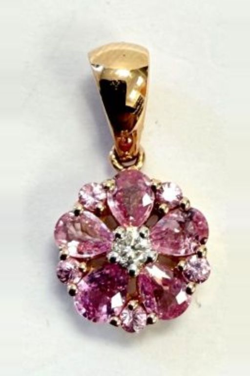 18k Rose Gold Sapphire and Diamond Flower Pendant
