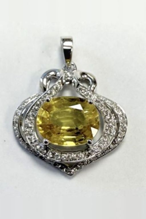 18k White Gold Yellow Sapphire and Diamond Pendant