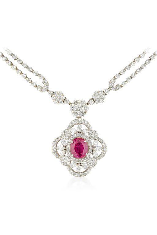 18k Gold Ruby and Diamond Necklace