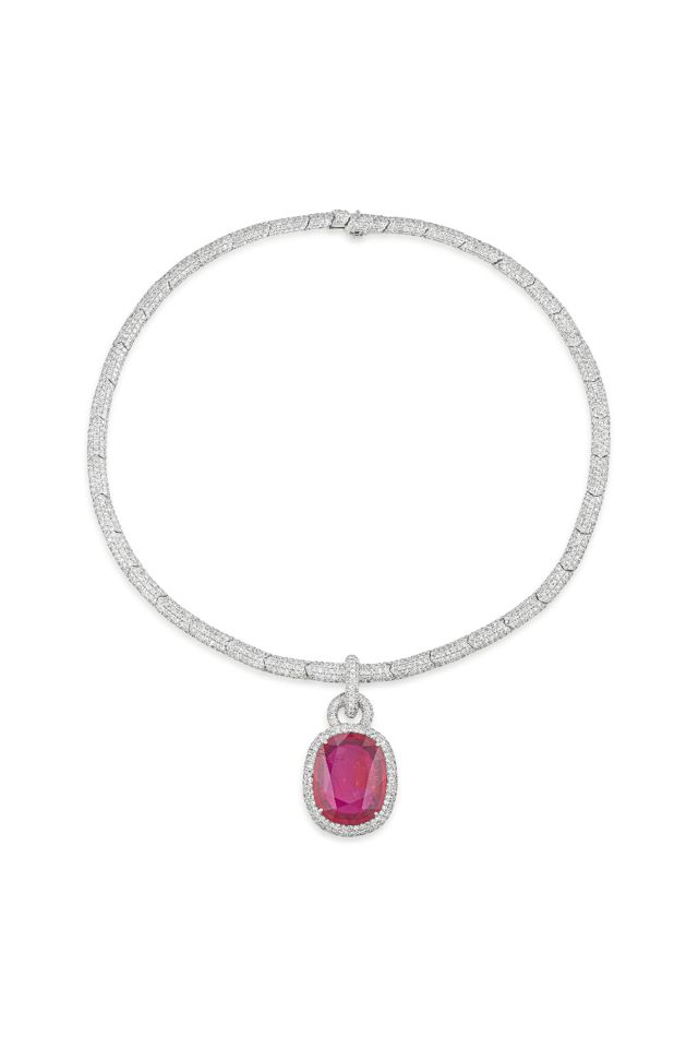 18k Gold Ruby and Diamond Necklace