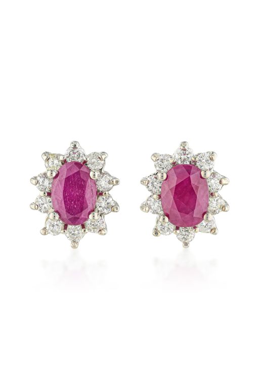 Pair of 14k Gold Ruby and Diamond Earrings