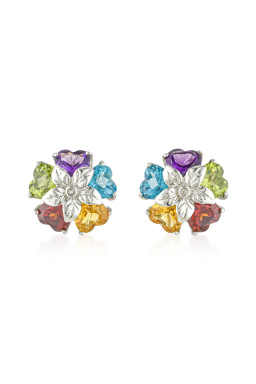 Pair of 14k Gold Multi-Gem Earrings