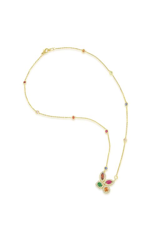 14k Gold Stone and Diamond Pendant Necklace