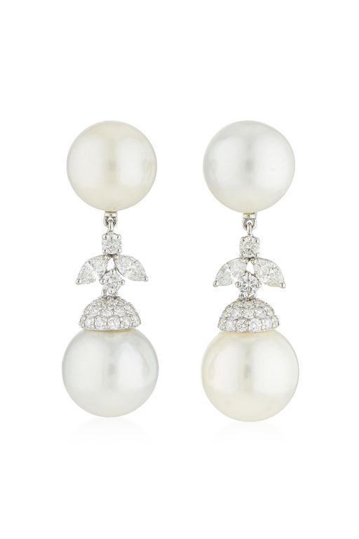 Pair of 18k Gold Pearl and Diamond Earrings