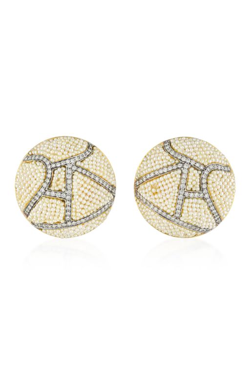 Pair of 22k Gold Pearl and Diamond Earrings